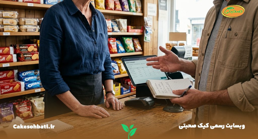 یک ویزیتور که به یک سوپرمارکت رفته است که از راه‌های پیدا کردن پخش‌کننده کیک می‌باشد و درحال صحبت با فروشنده فروشگاه است.